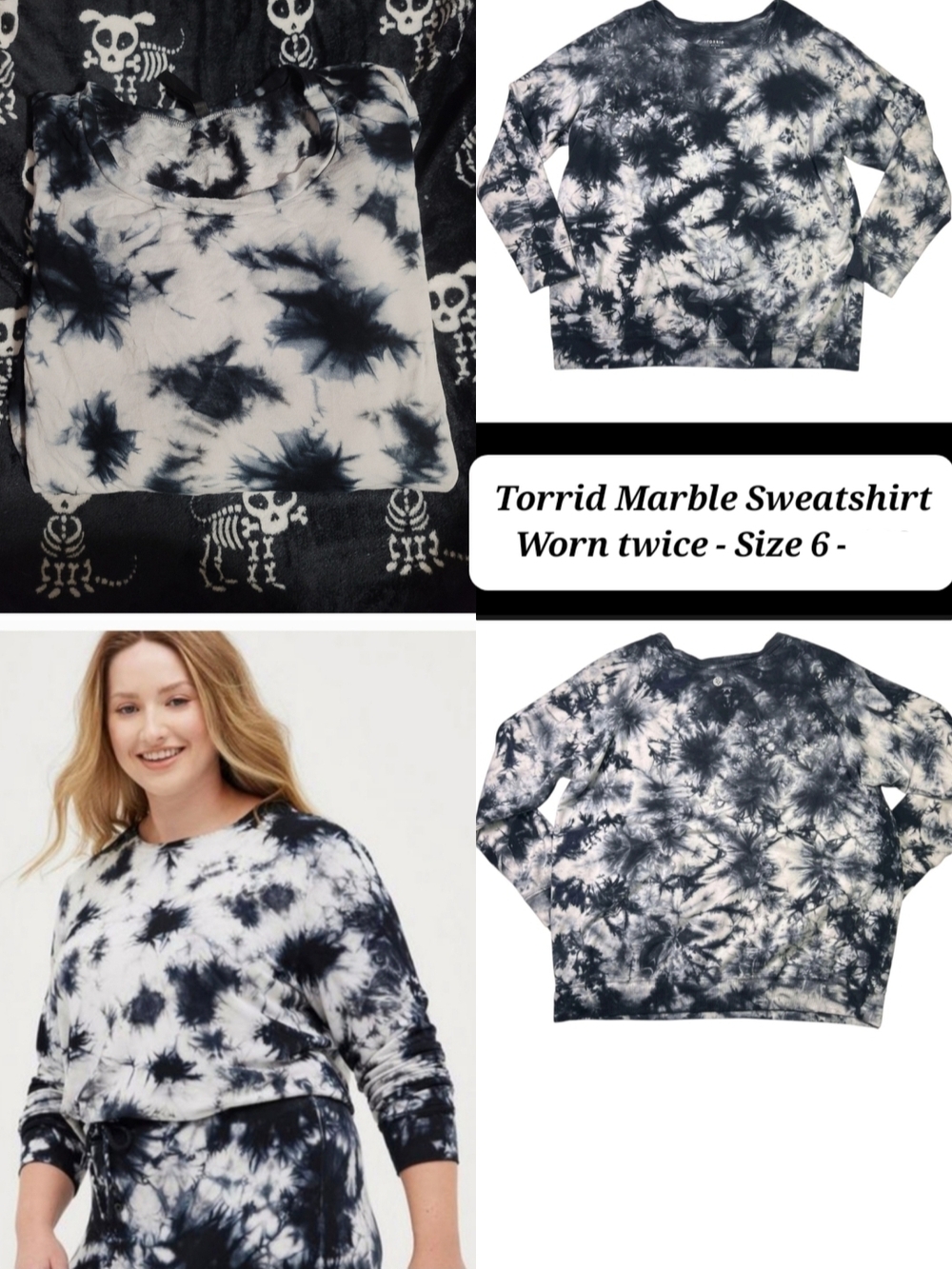 torrid Black & White Tie-Dye Crewneck Sweatshirt